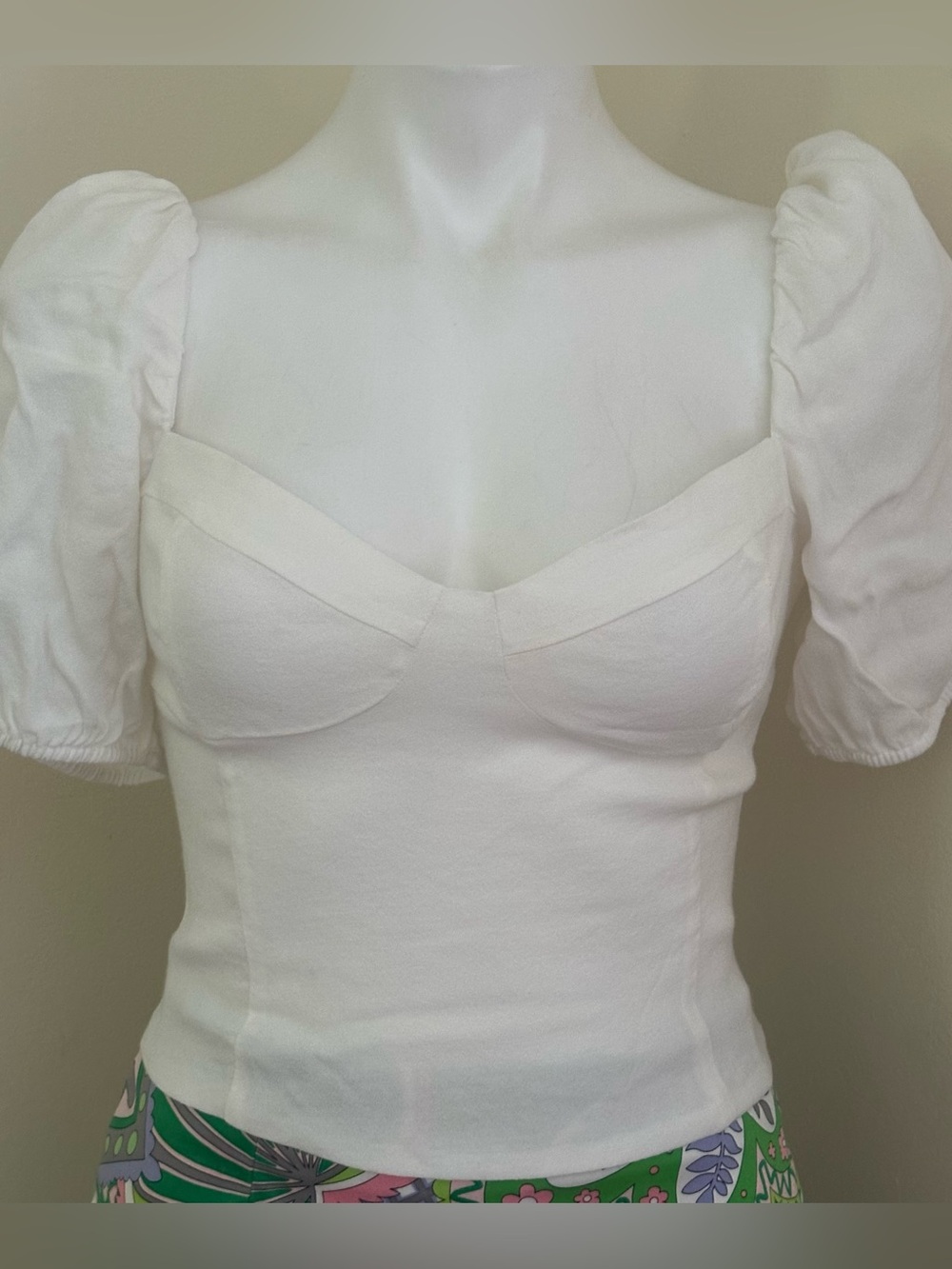 WILFRED White Sweetheart neckline bustier stitching short puff sleeves Sz S